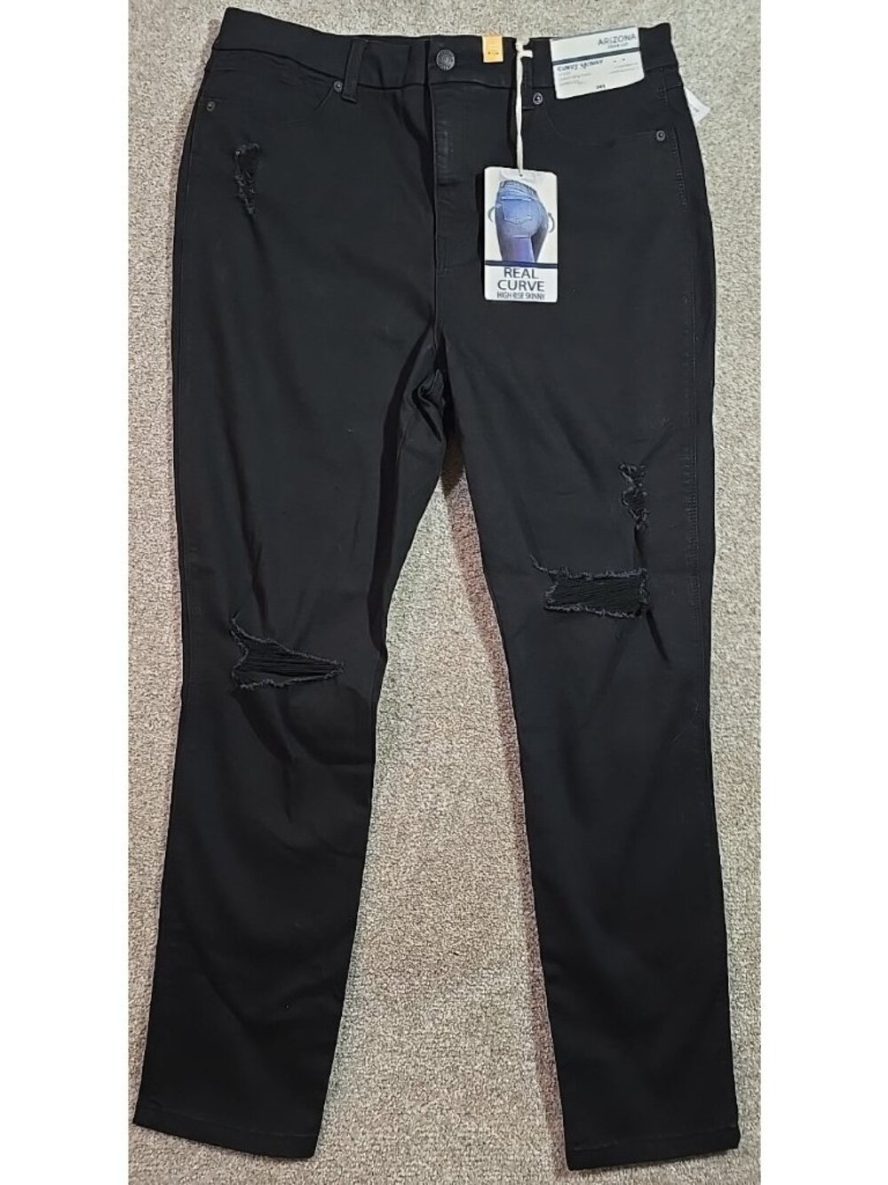 Arizona Black Distressed Grunge Jeans Hi-Rise Curvy Skinny Leg Juniors 17 New